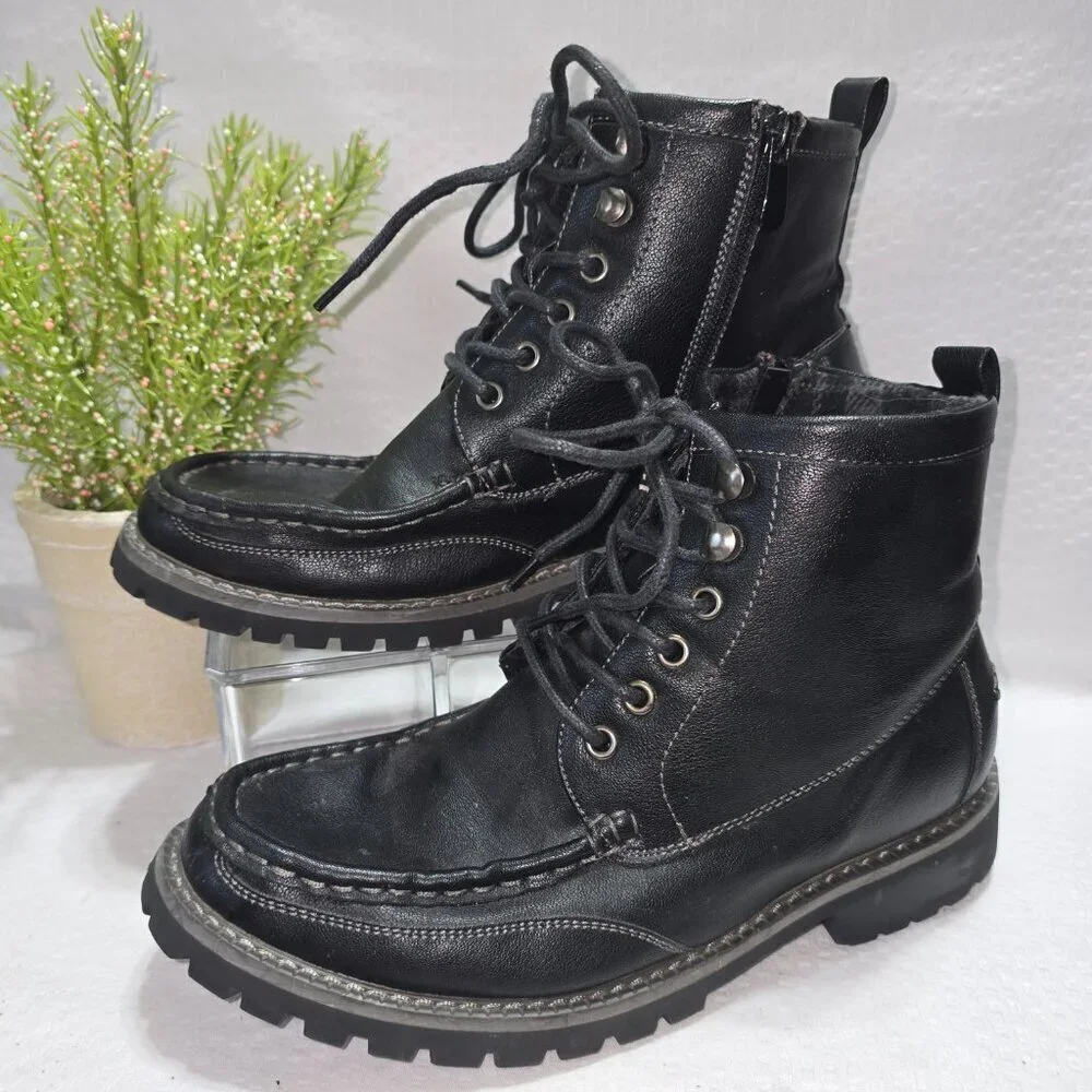 BRUNO MARC MENS BLACK MOTORCYCLE MILITARY COMBAT OXFORD BOOTS SIZE 7